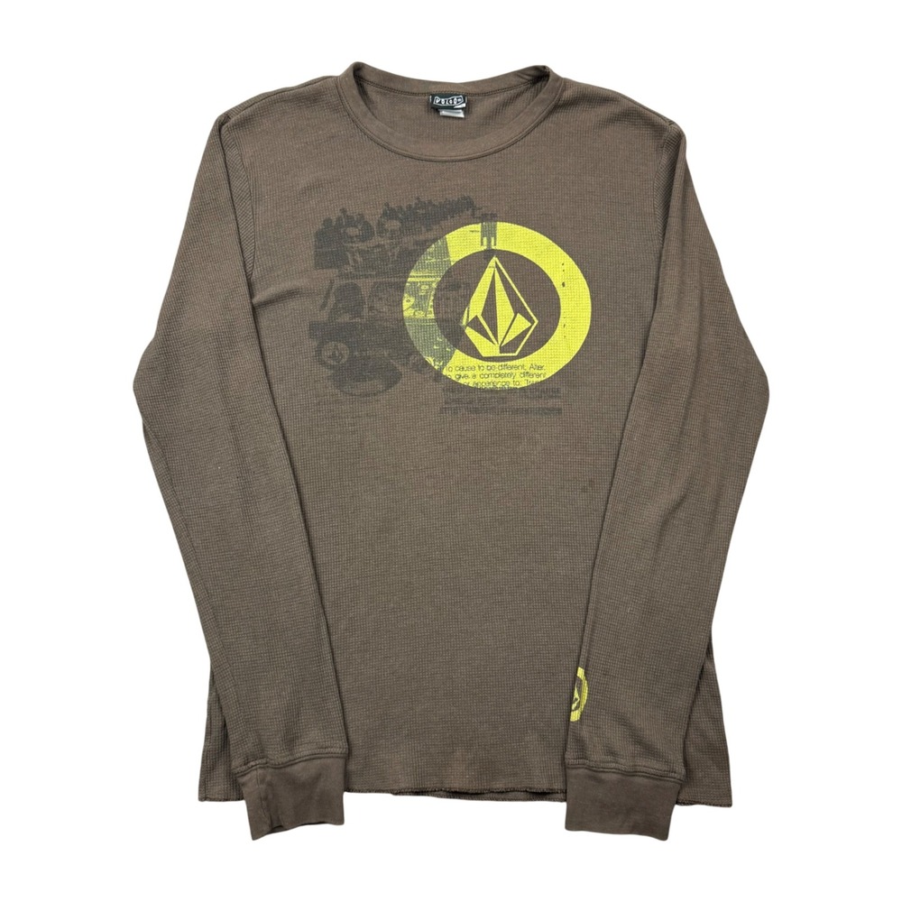 Vintage Y2K Volcom Thermal Shirt Men XL Brown Surf Skate Waffle‎ Knit Faded